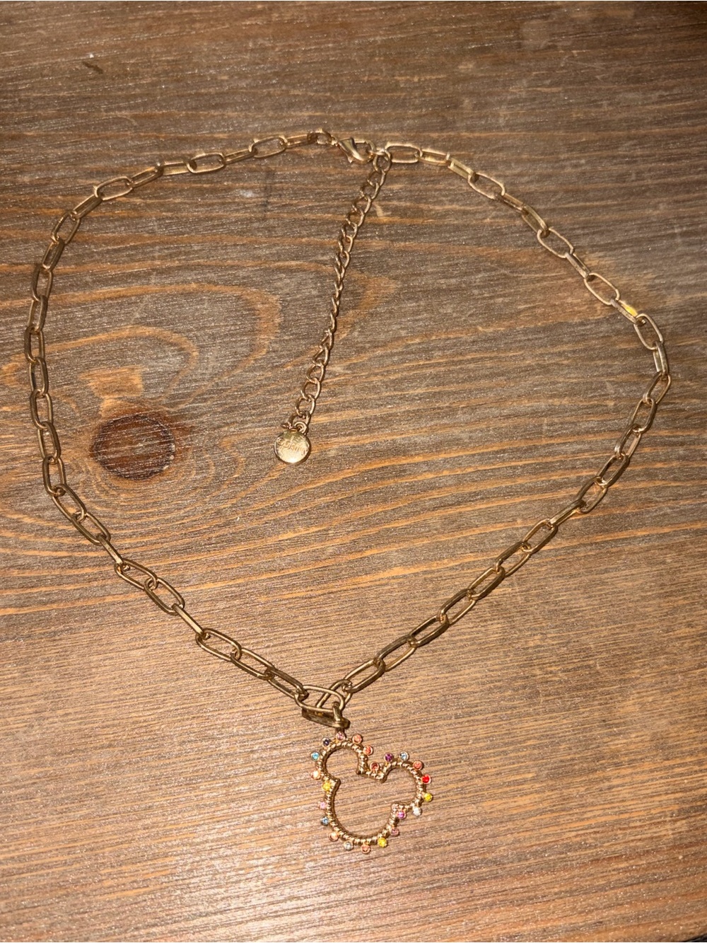 20” BaubleBar/Disney Gold Chain Necklace w Multicolor Mickey Mouse Head Pendant